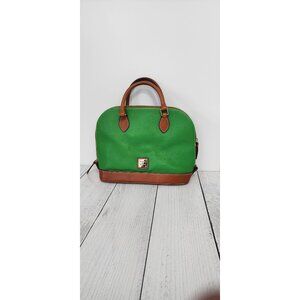 Dooney & Bourke Green & Tan Leather Satchel Handbag With Detachable Strap & Gold
